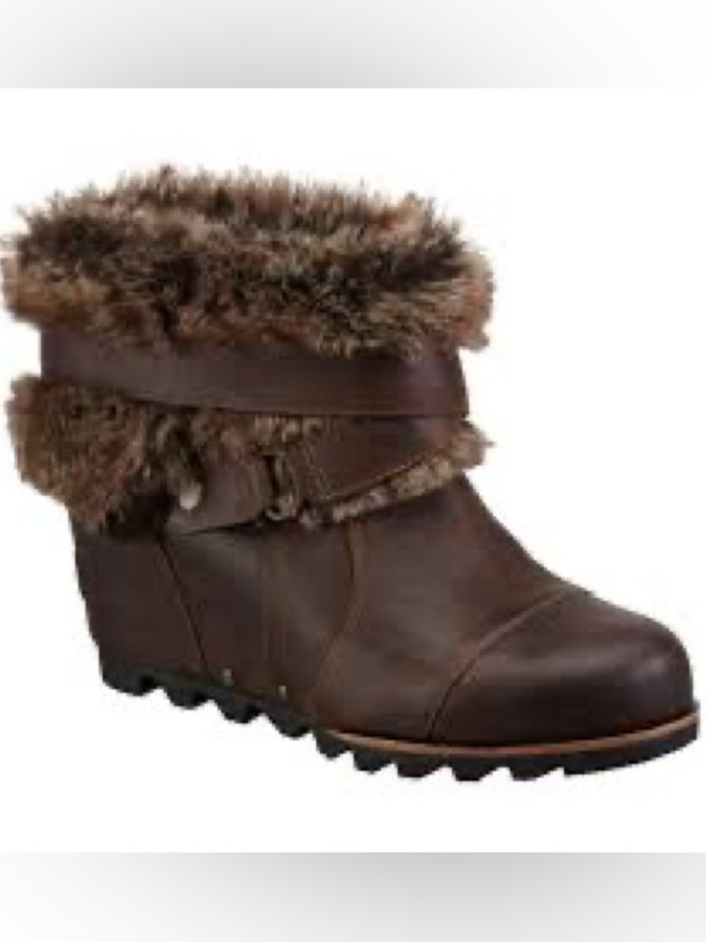 Sorel Joan of Arctic Brown Leather Wedge Ankle Boots with Fur Sz. 6